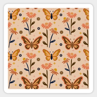 Retro Butterflies pattern - Daisy field Sticker